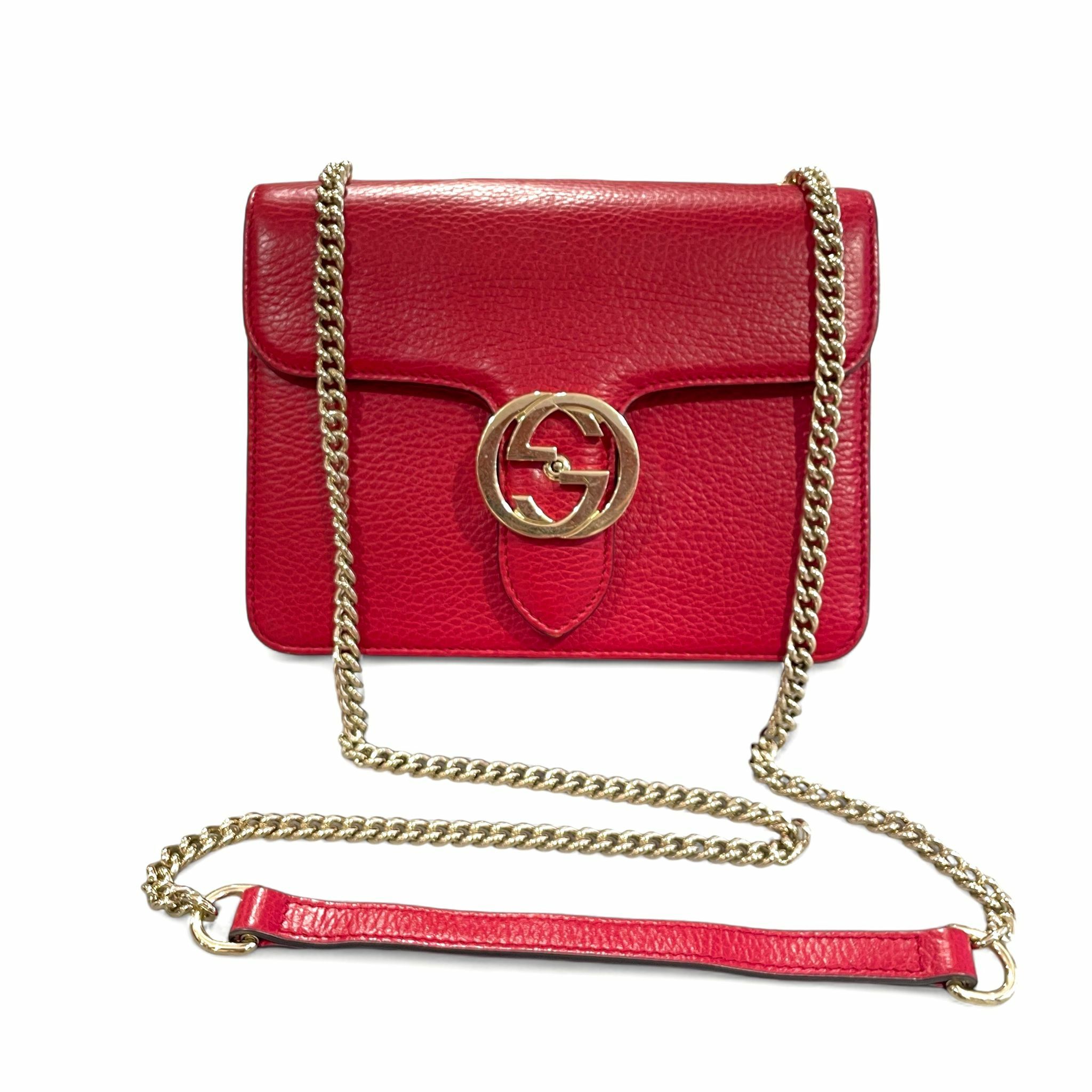 99%NEW二手Gucci斜挎包 510304 紅色牛皮金扣 Interlocking G shoulder bag #香榭站正品