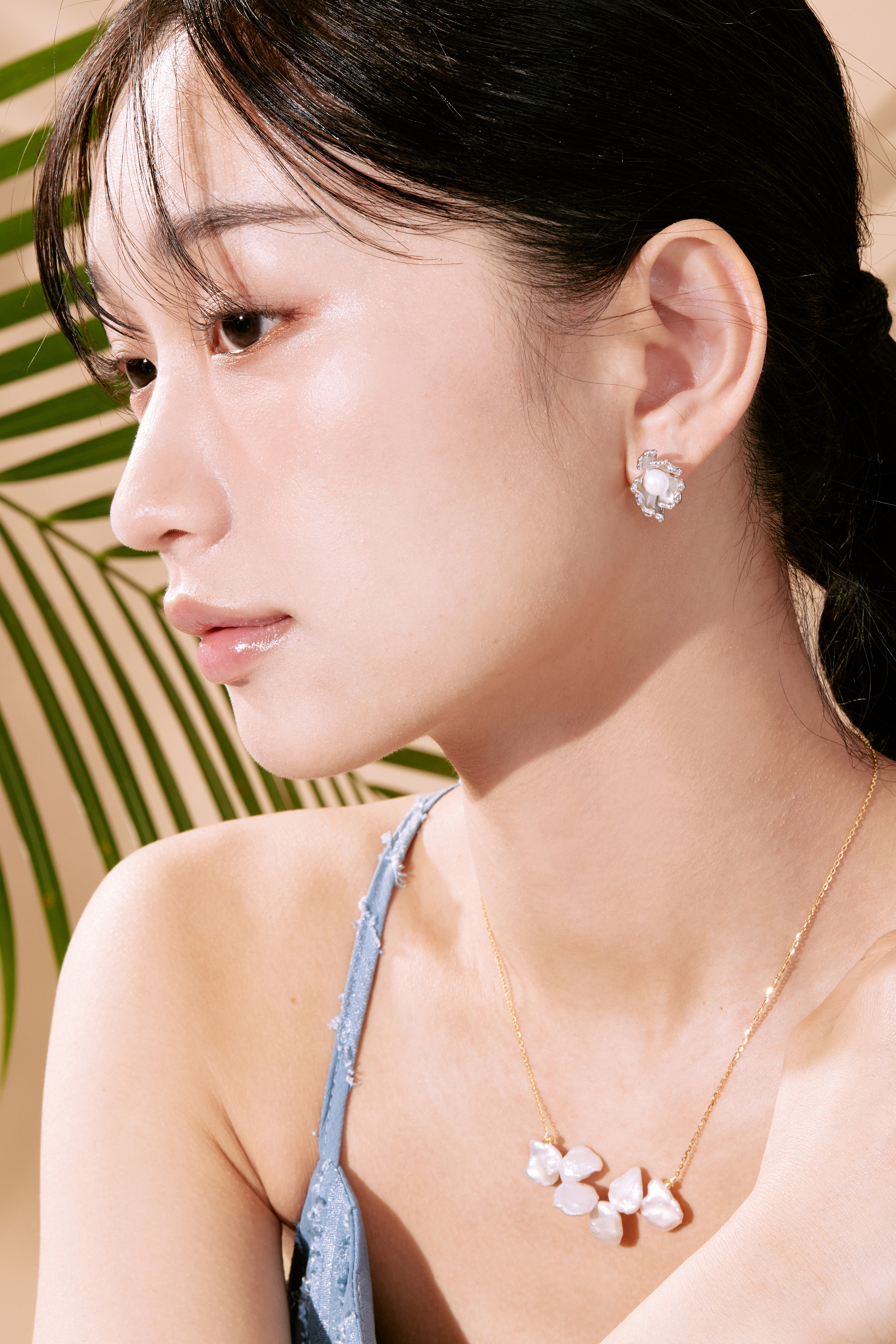 E1473 | 純銀花苞珍珠耳環