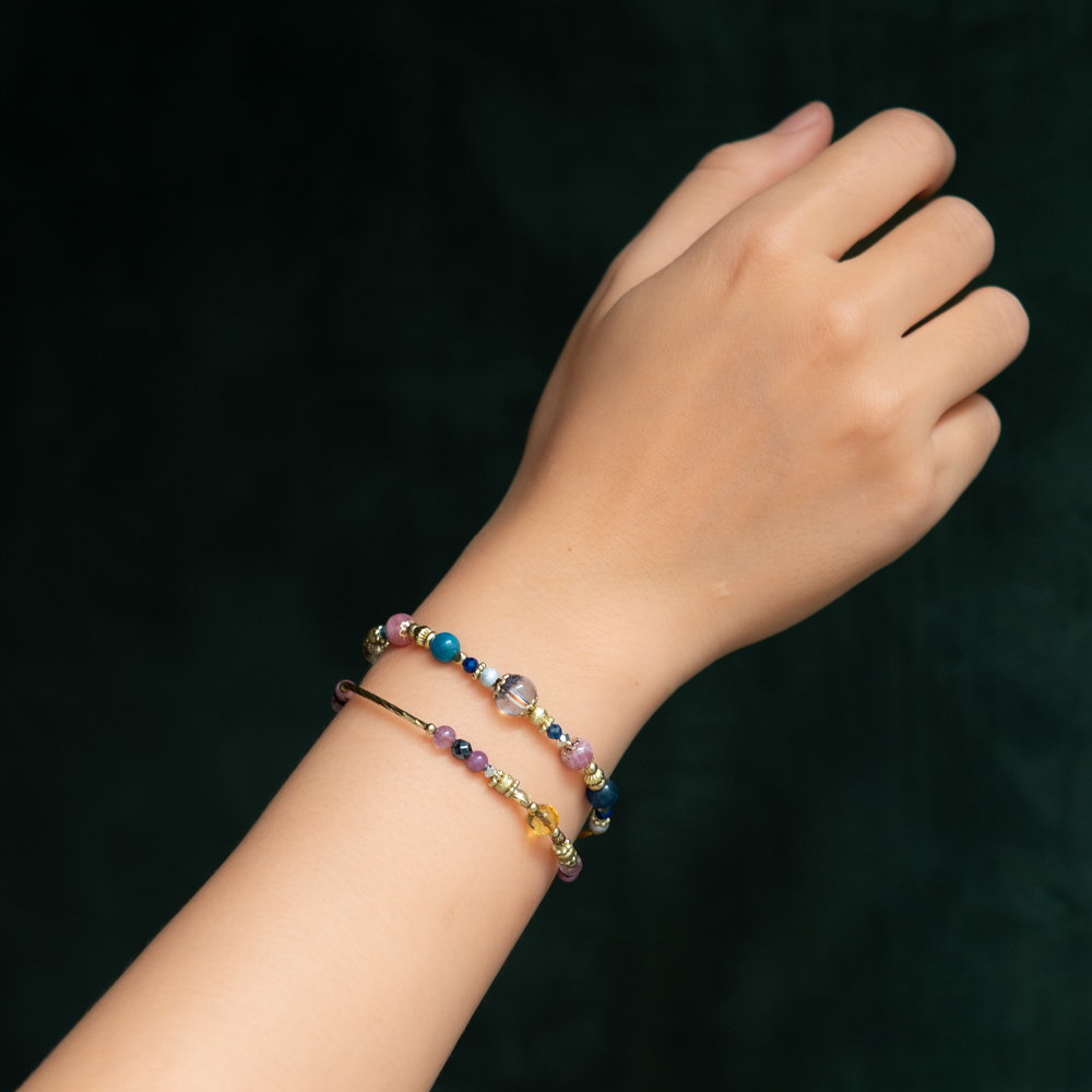 絕美爆炸｜藍晶紅紋石綠幽靈雙圈手鍊 C1651