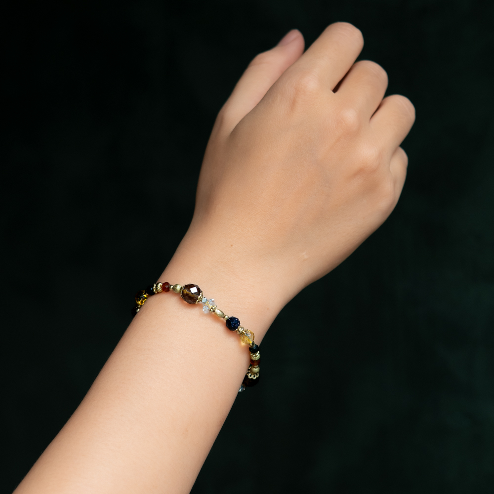 神奇夜光｜茶晶橙石榴黃水晶手鍊 C1653