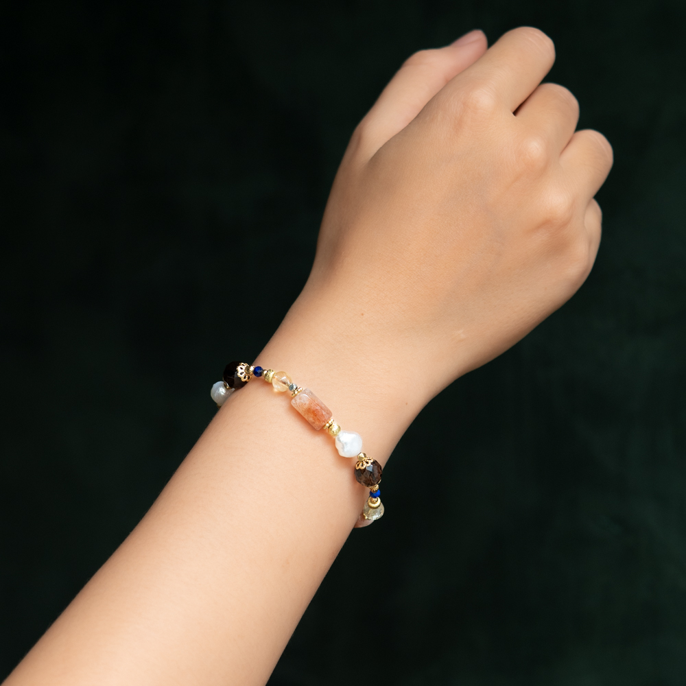 碧落｜太陽石茶晶珍珠手鍊 C1655