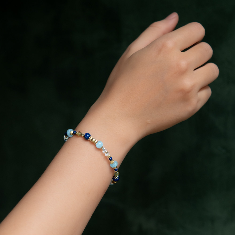水星之謎｜海藍寶青金石白水晶手鍊 C1656