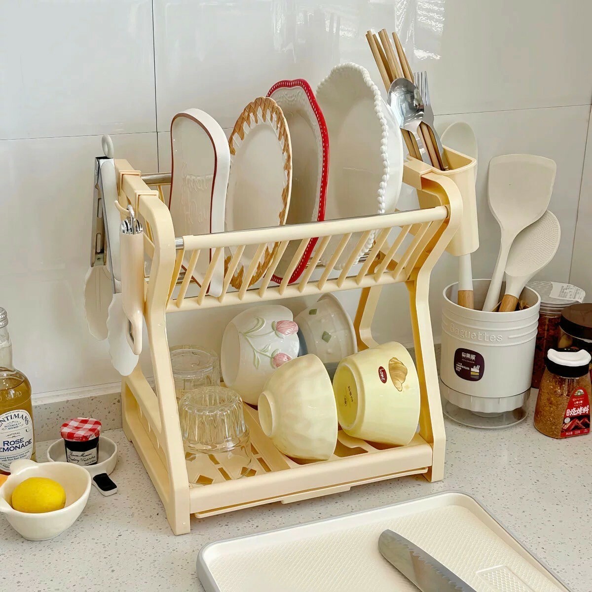 奶油黃收納盤碗盤瀝水架