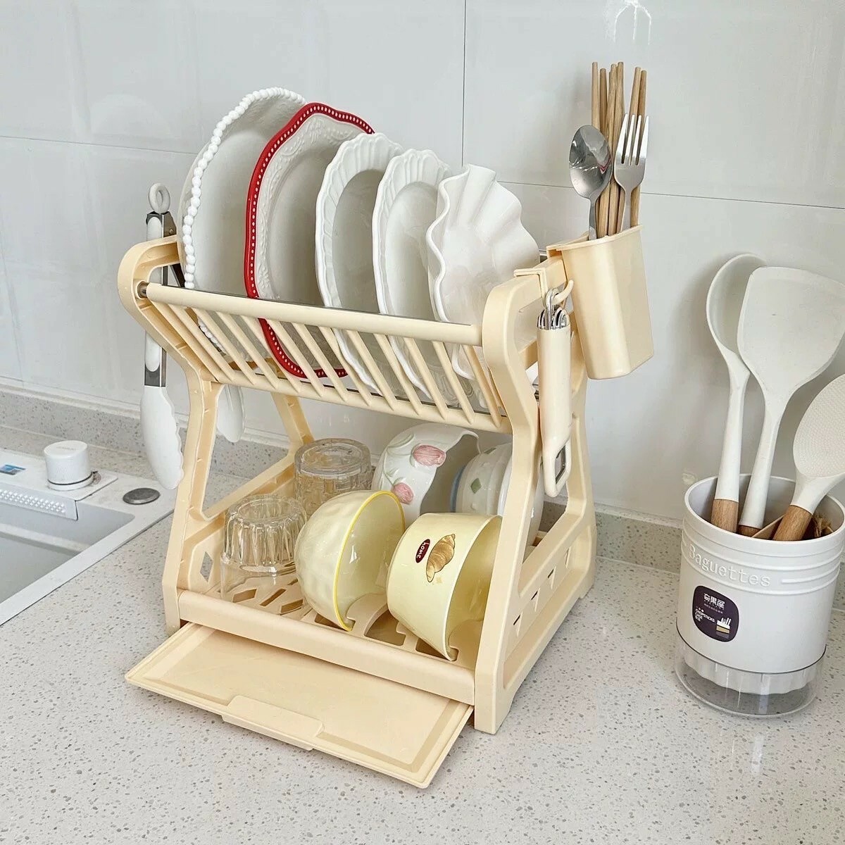 奶油黃收納盤碗盤瀝水架