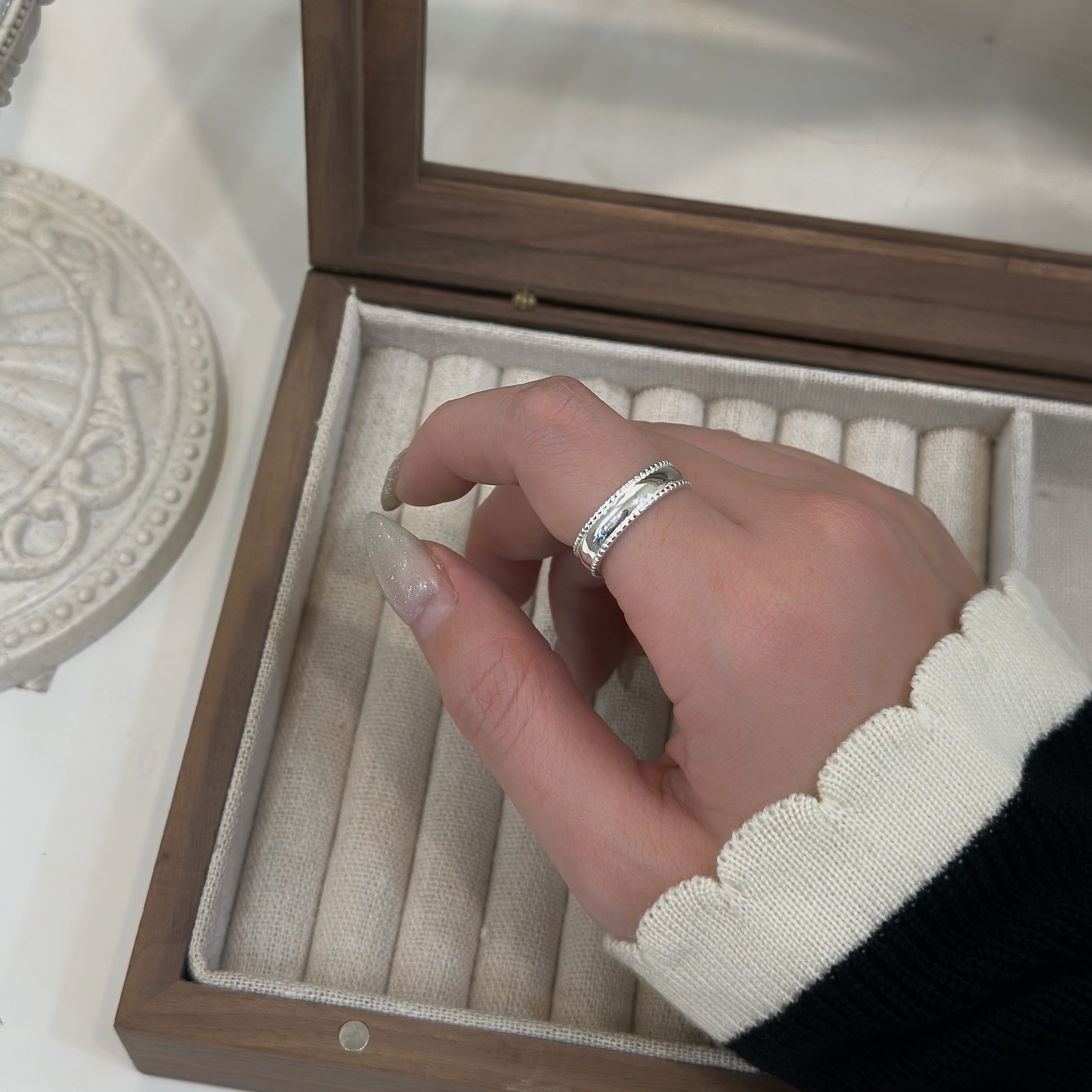 H20素面圓弧純銀調整戒