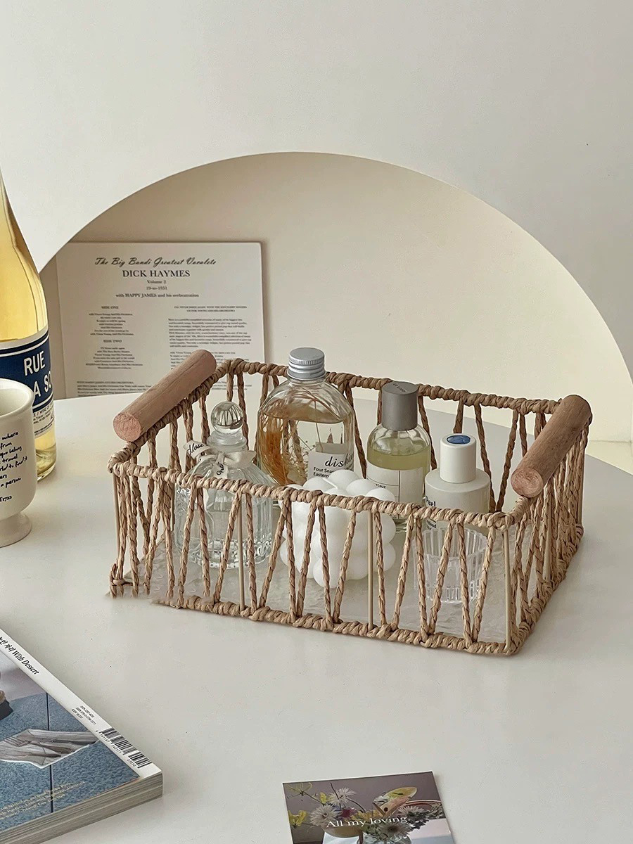 藤編感ins風編織收納擺件拖盤