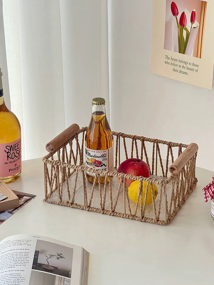 藤編感ins風編織收納擺件拖盤