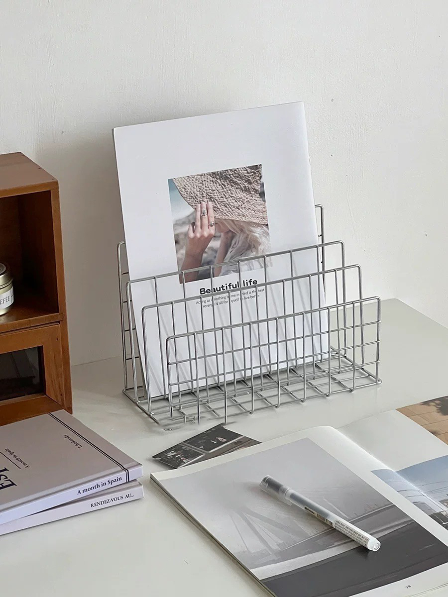 質感銀桌面收納神器網狀擺件書架