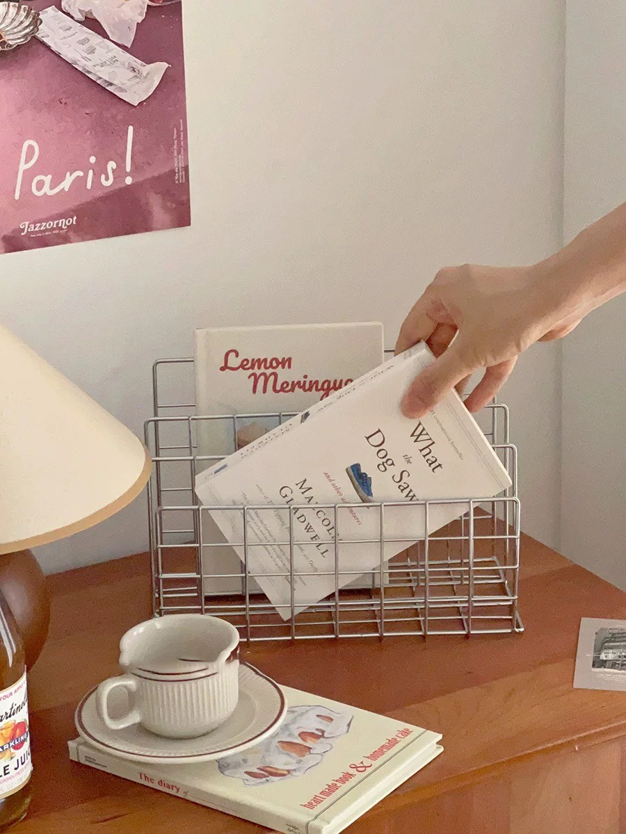 質感銀桌面收納神器網狀擺件書架