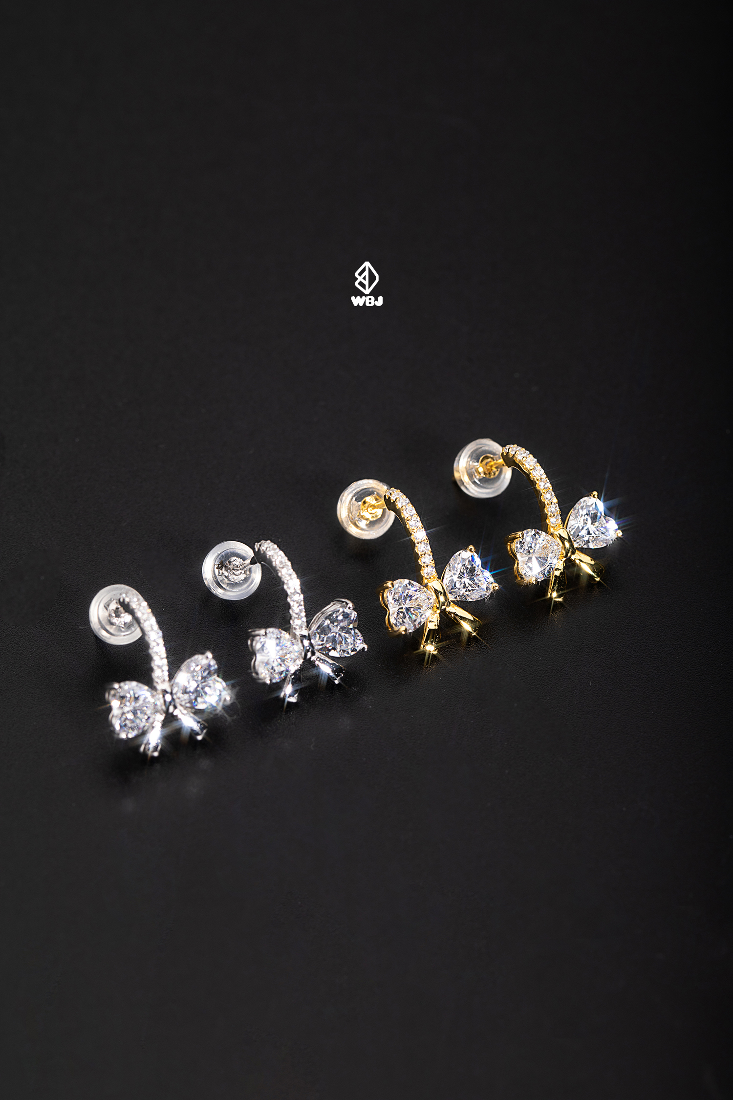 兩克拉緞帶蝴蝶結耳環 ◇ 心型寶石切割