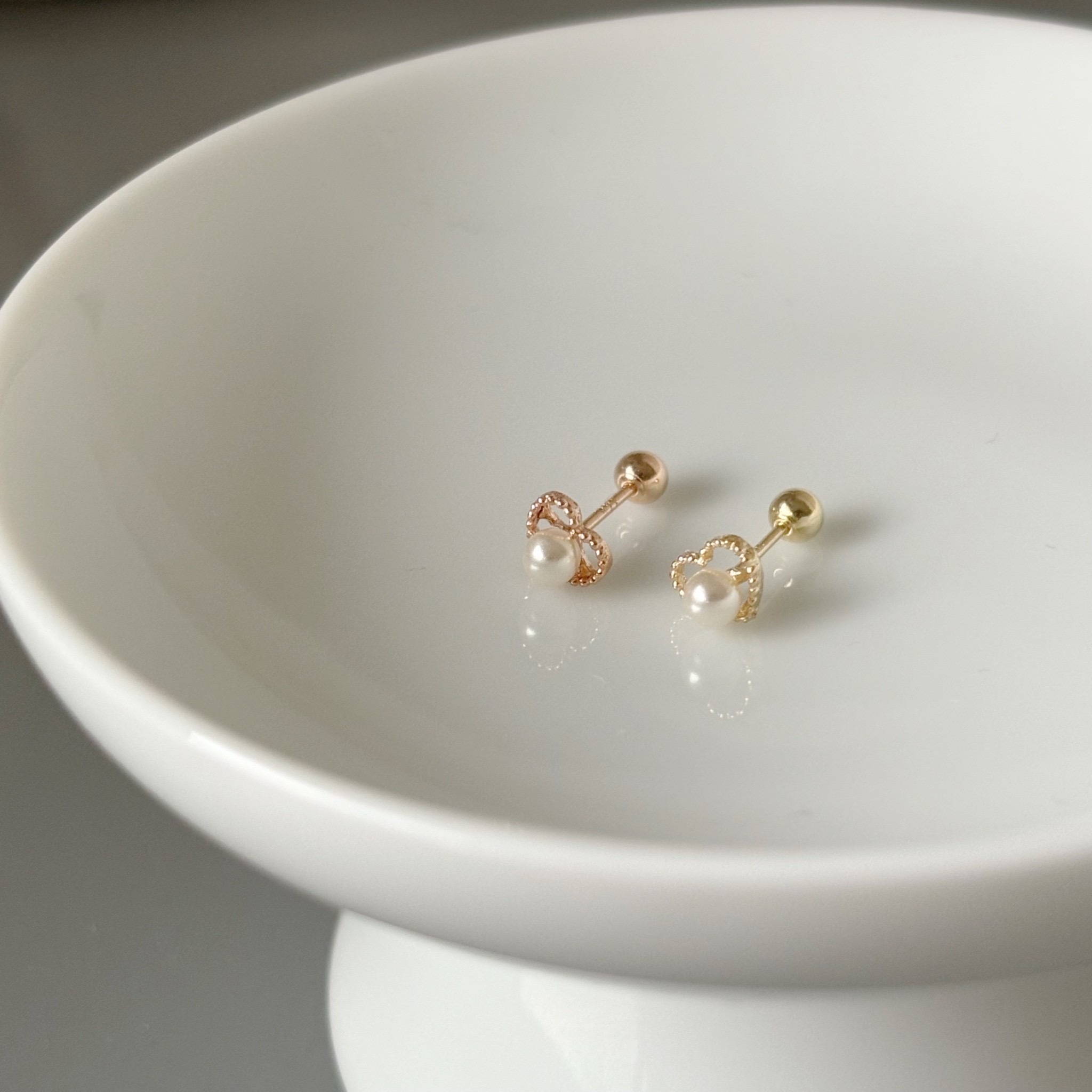 14K愛心珍珠轉珠耳環