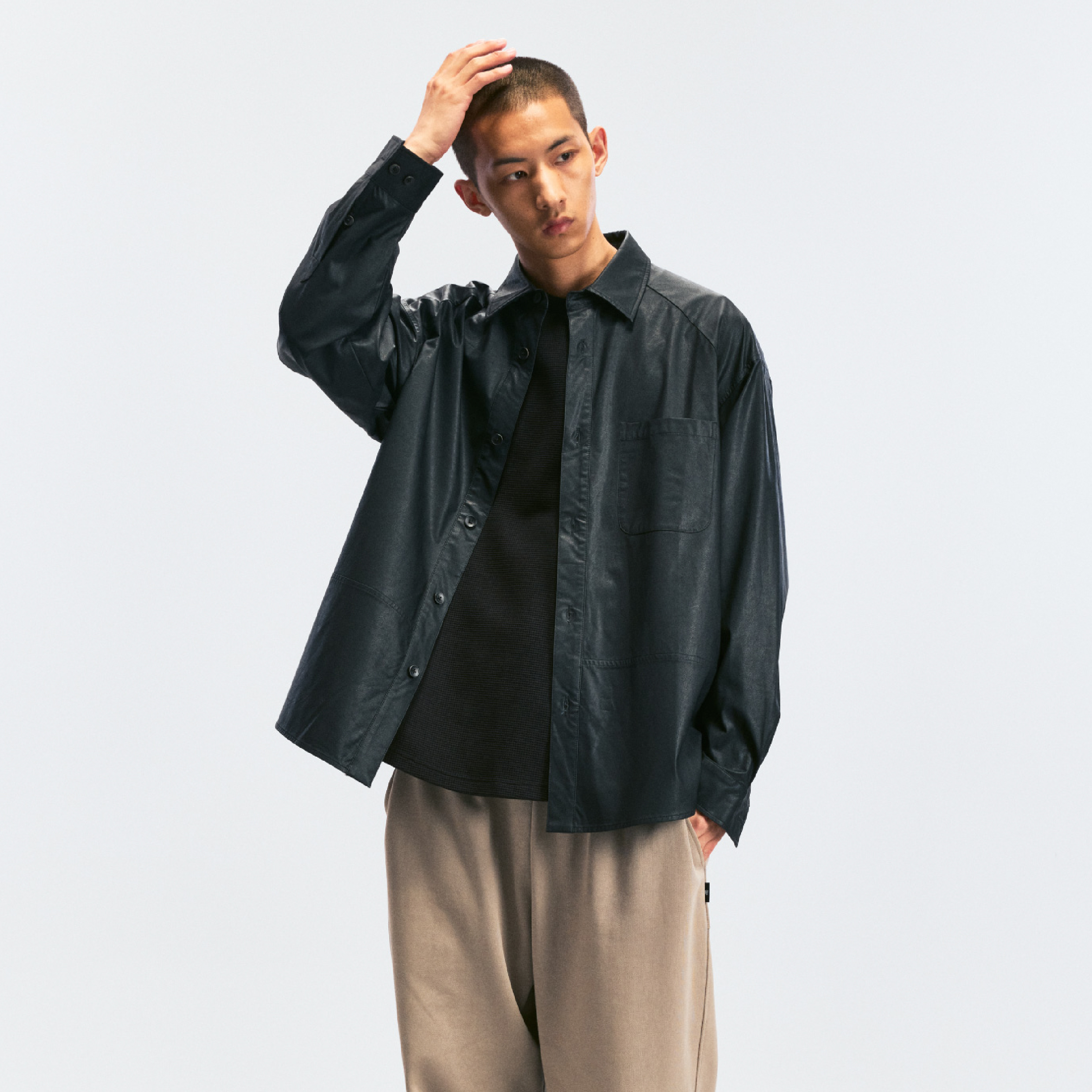 BOHRHOO Unisex Matte Faux Leather Casual Long Shirt 消光合成皮革 長袖襯衫 [BH821]