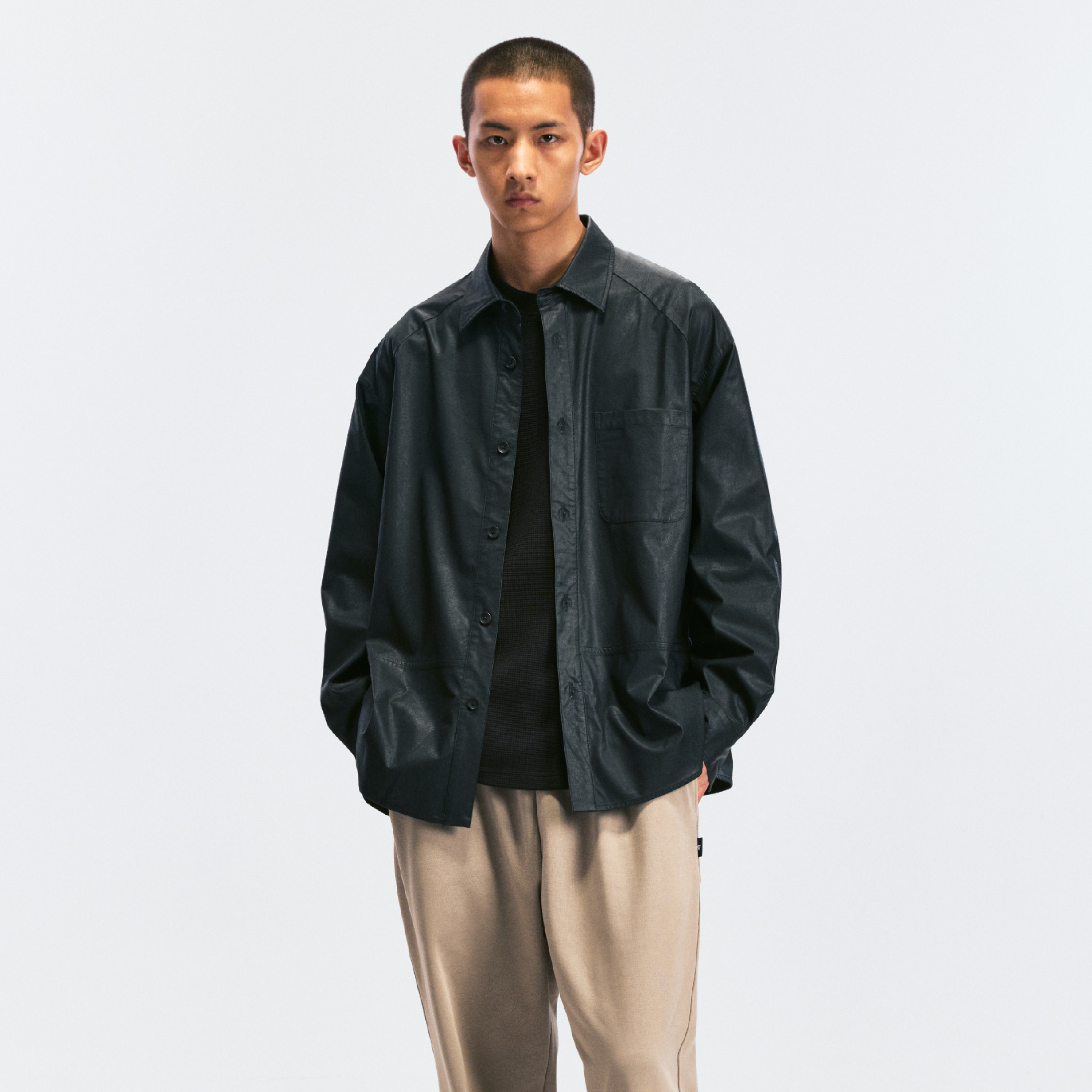 BOHRHOO Unisex Matte Faux Leather Casual Long Shirt 消光合成皮革 長袖襯衫 [BH821]