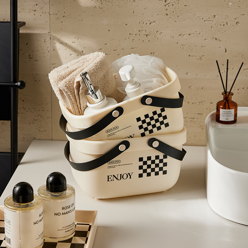 《4715》氣質簡約奶油色手提浴室置物籃