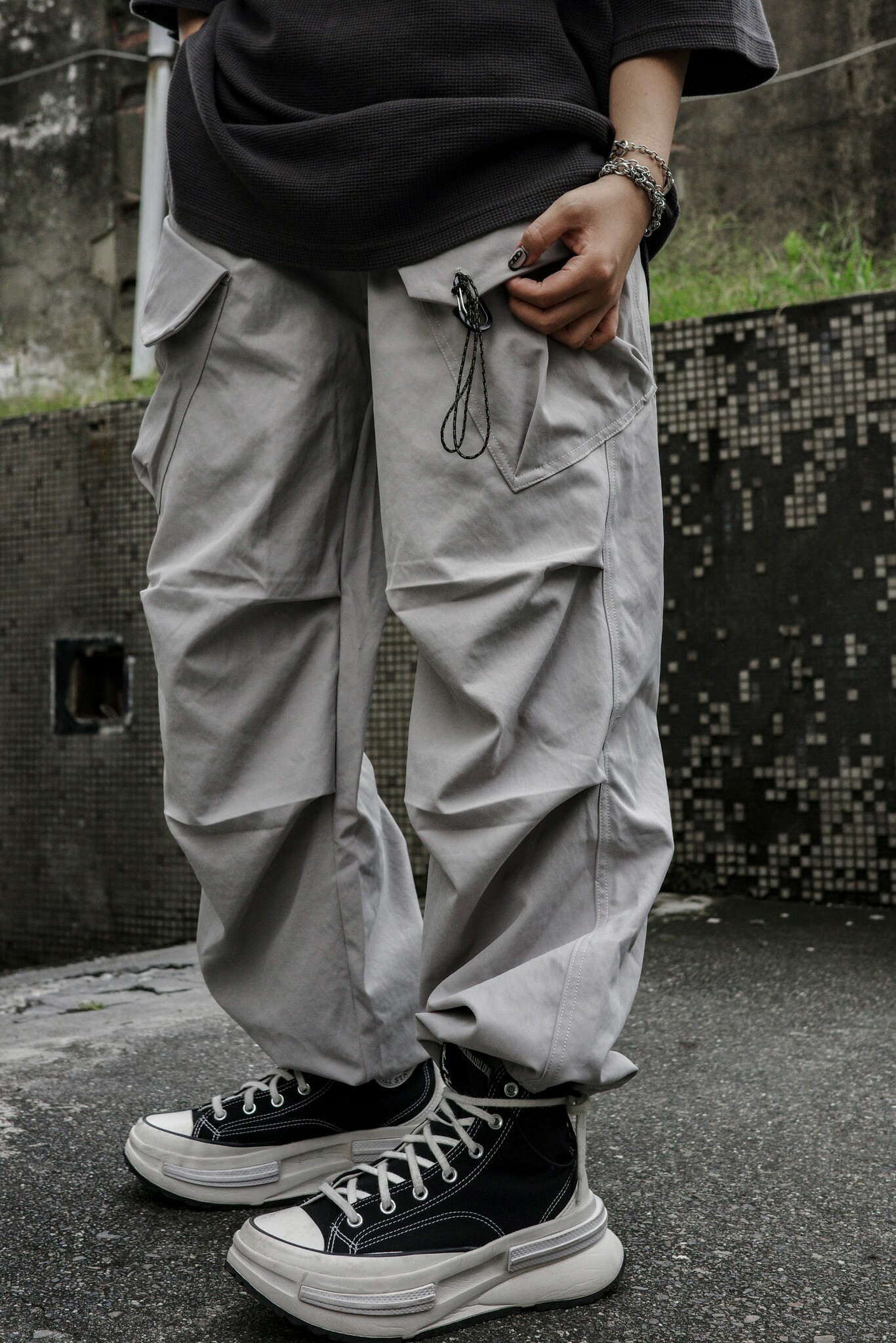 XUDU 斜口袋 工裝 鐵扣 戰術褲 k8607