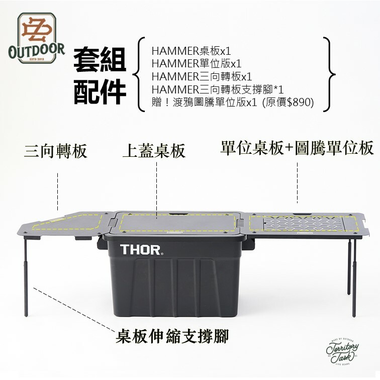 Territory Task 渡鴉 HAMMER 套組 THOR箱專用 上蓋桌板 單位板 三向轉板 露營 收納箱