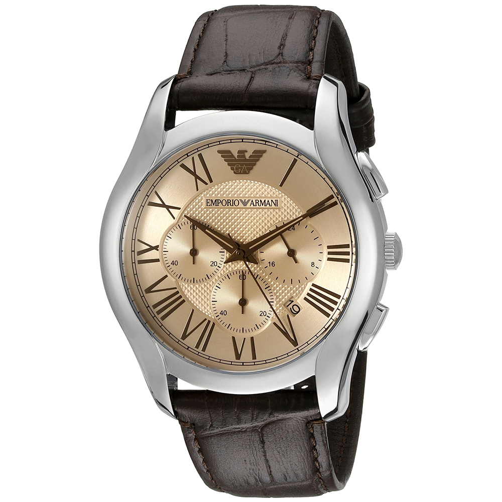 【Armani 亞曼尼】AR1785 羅馬時標 三眼 計時 日期顯示 夜光 皮革 石英錶