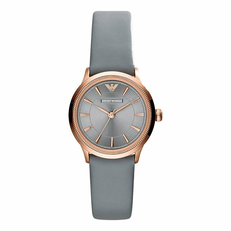 (預購)【Armani 亞曼尼】AR1806 質感 秀氣 玫瑰金灰配色 皮革 女款 石英錶