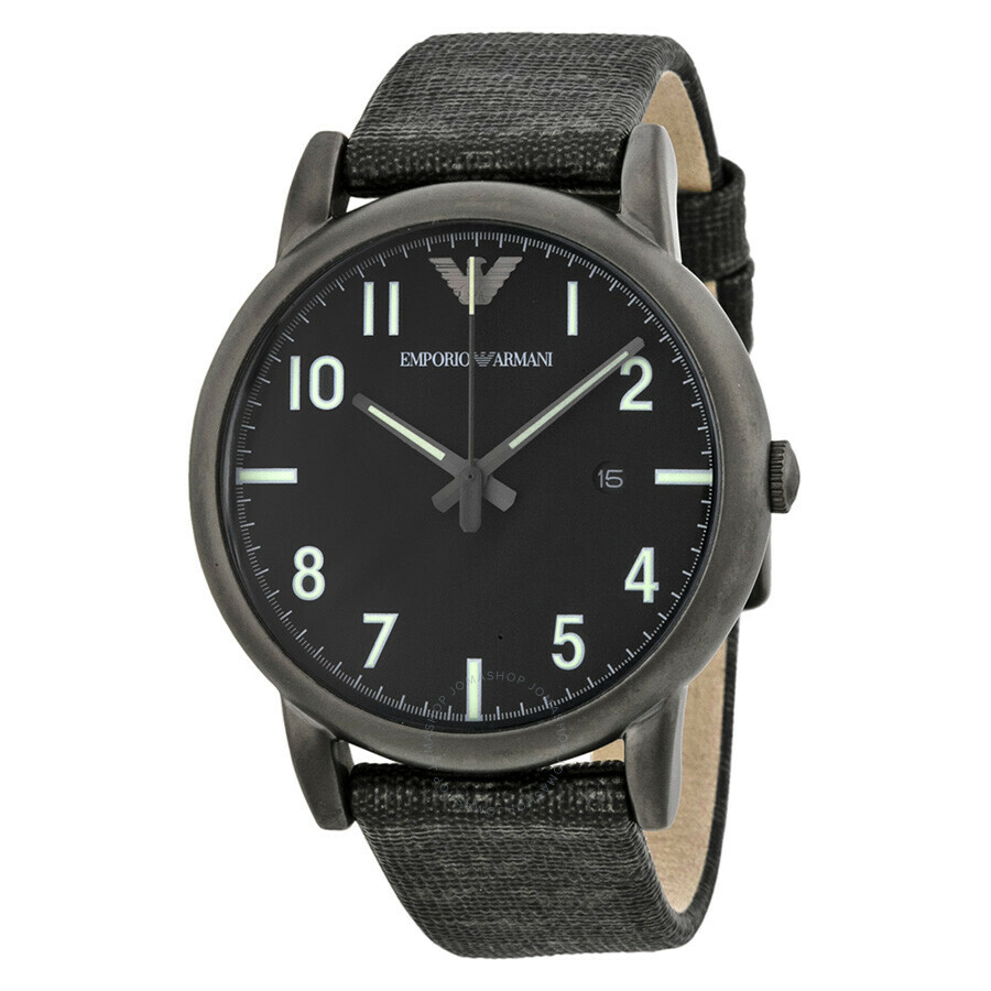 \【Armani 亞曼尼】AR1834 經典 簡約 全黑 日期顯示 夜光 皮革 石英錶
