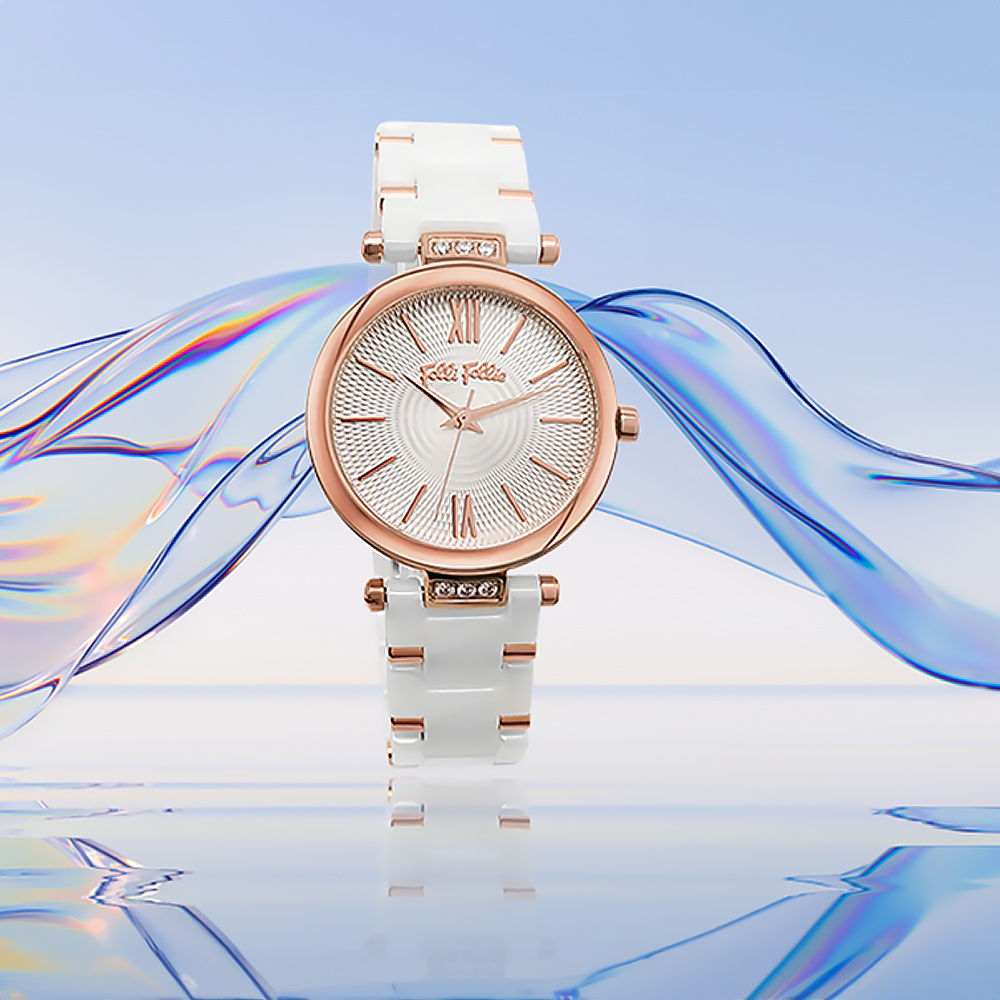 【Folli Follie 芙麗芙麗】 WF22B007WPEW 玫瑰白 精緻簡約時尚穿搭 優雅 刻印 螺旋球網 陶瓷 鑲鑽 女錶 手錶 淑女