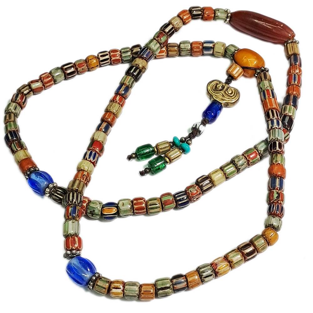 法螺{紅玉髓}&雪芙蘭琉璃珠108念珠6*5mm【十方】126145