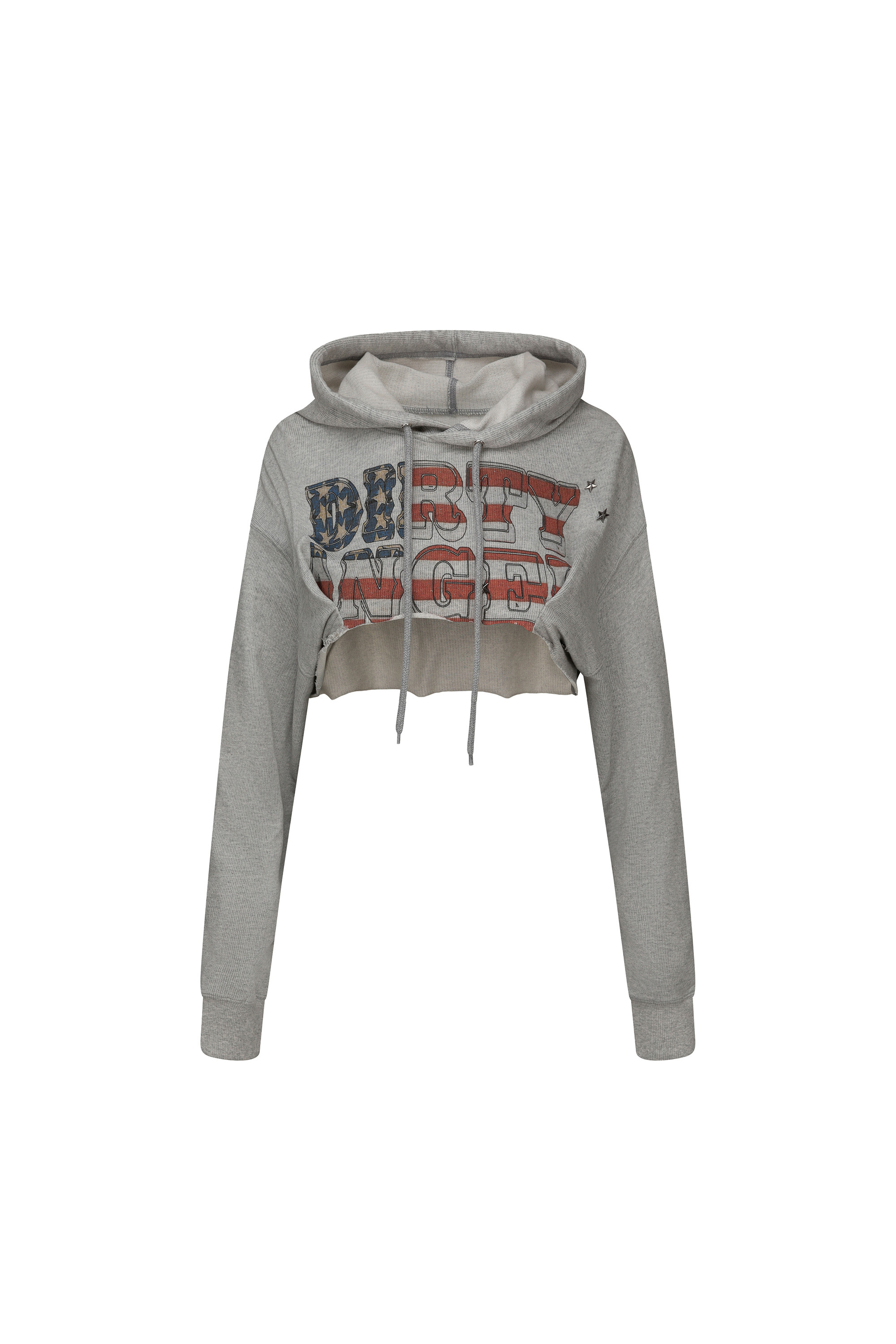 SCULPTOR - Glitter Flag Crop Hoodie (Melange Gray)