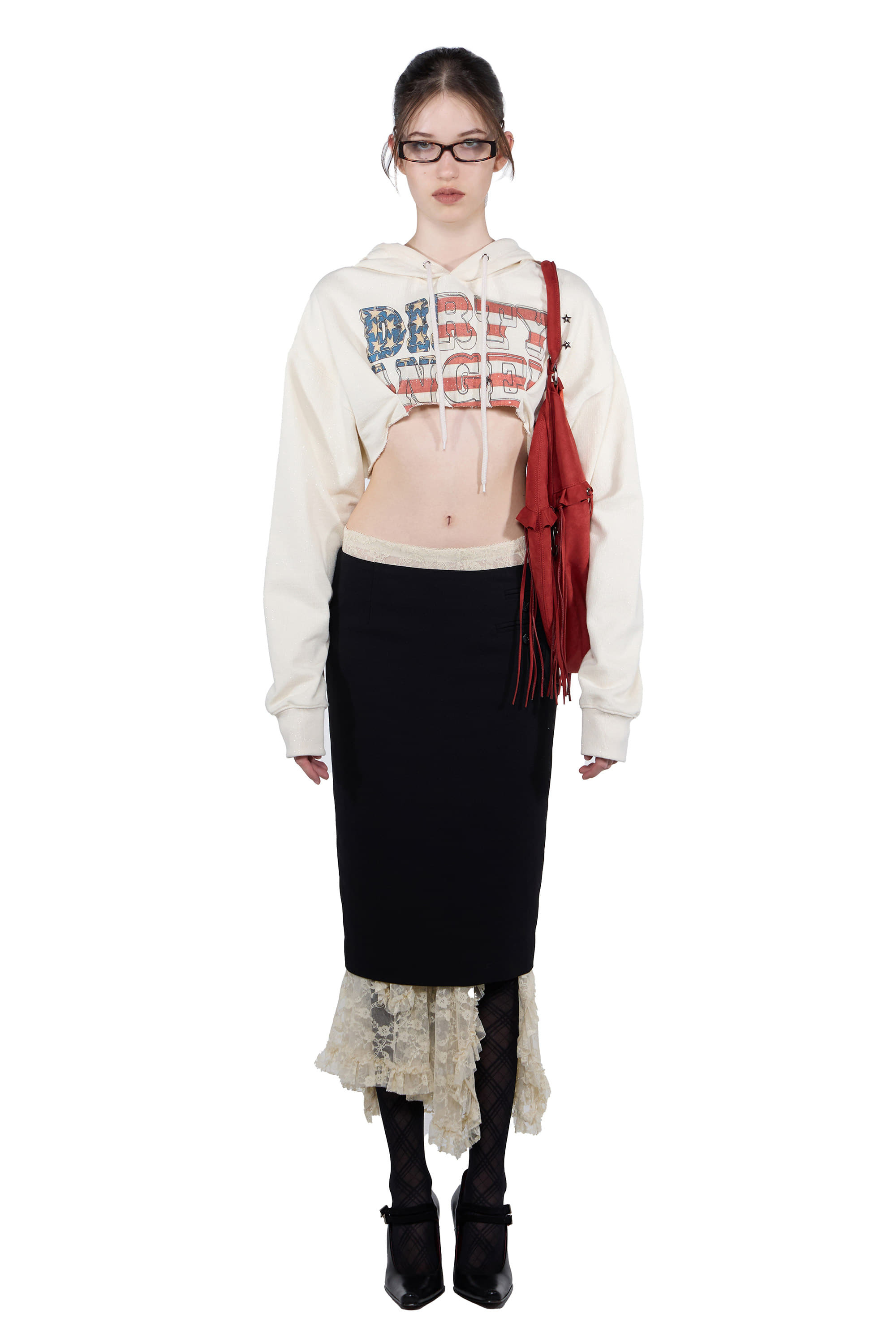 SCULPTOR - Glitter Flag Crop Hoodie (Raw)