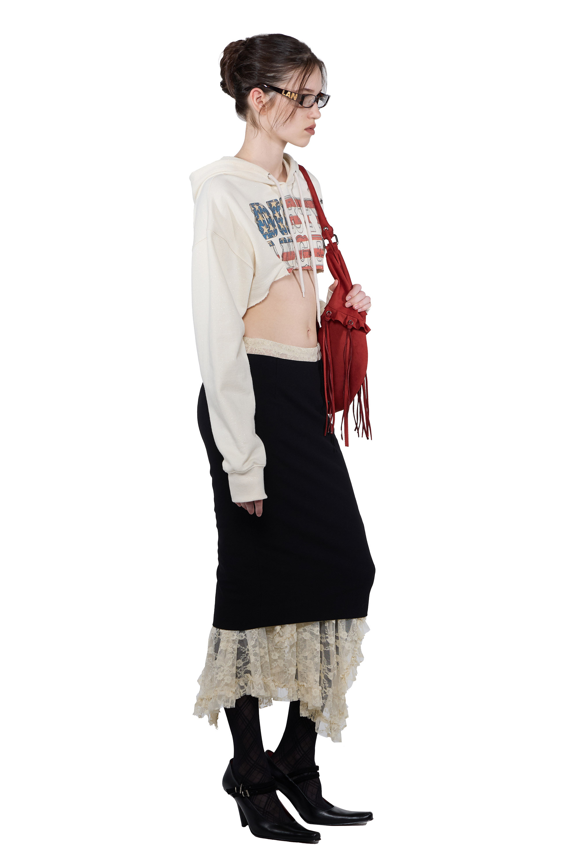 SCULPTOR - Glitter Flag Crop Hoodie (Raw)