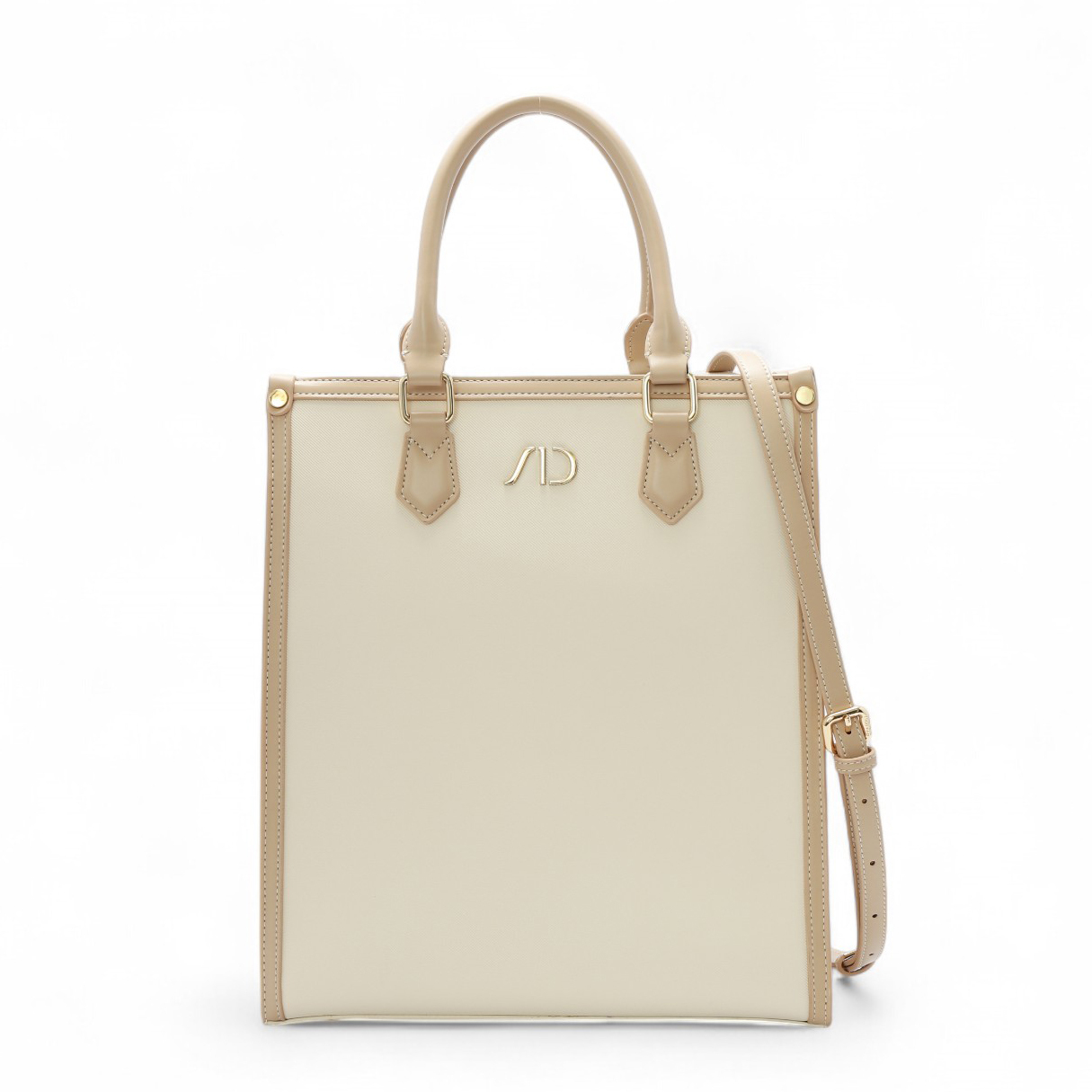 ANNA DOLLY法系滾邊撞色3WAY手提包-大 奶茶