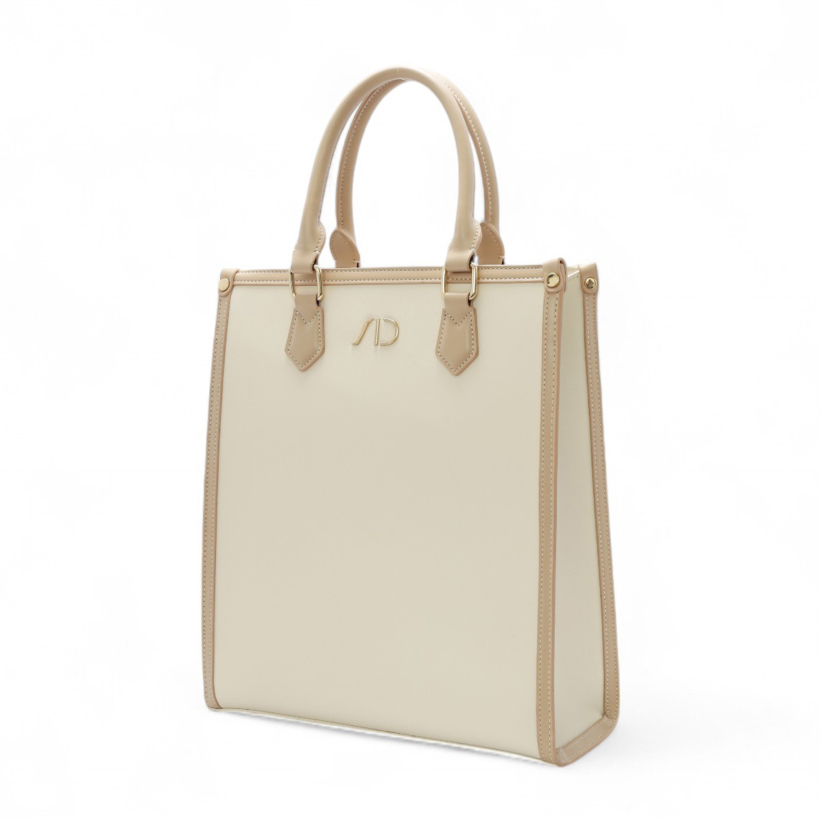 ANNA DOLLY法系滾邊撞色3WAY手提包-大 奶茶