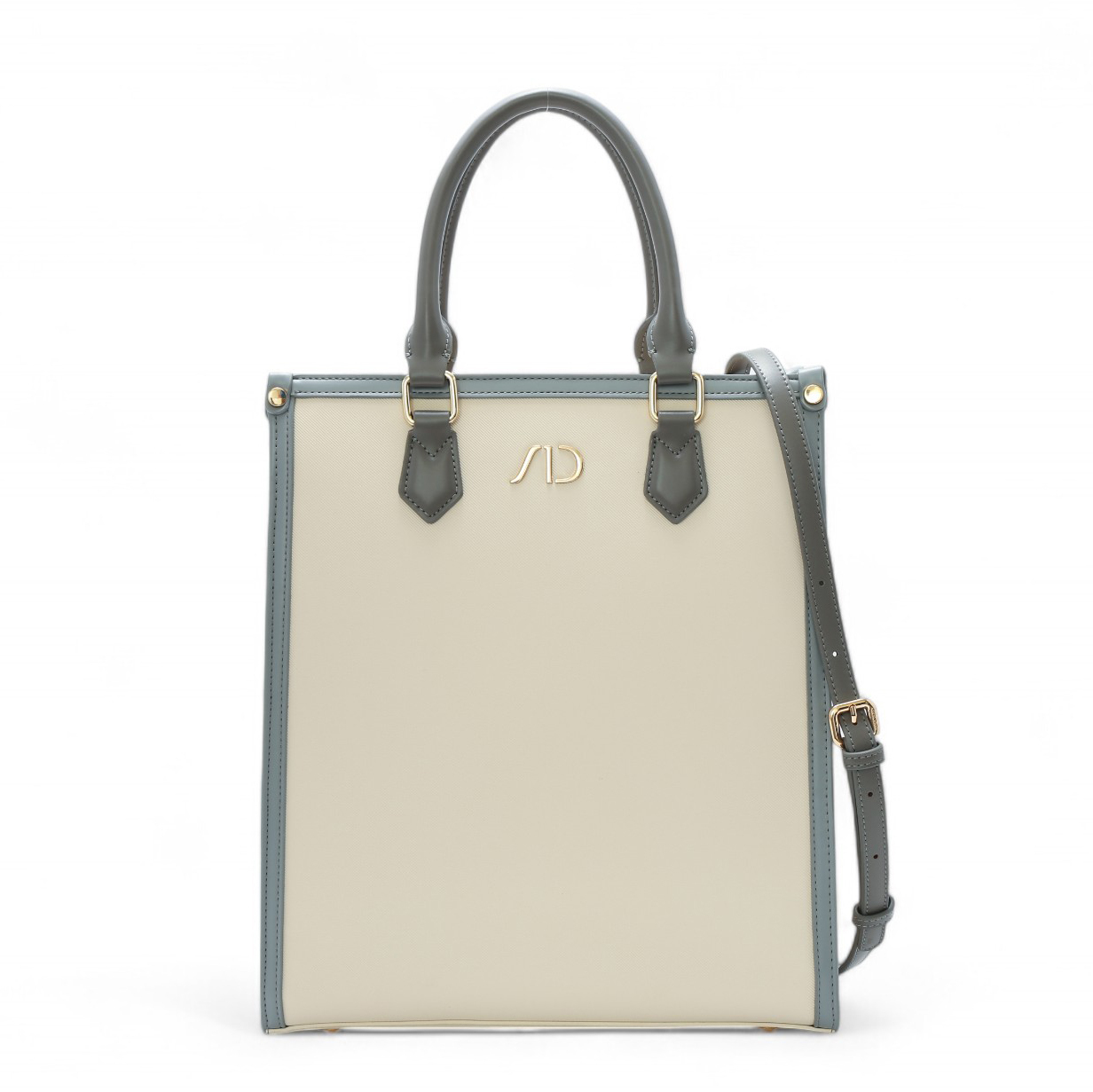 ANNA DOLLY法系滾邊撞色3WAY手提包-大 灰藍