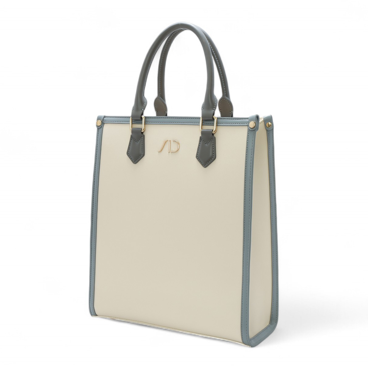 ANNA DOLLY法系滾邊撞色3WAY手提包-大 灰藍