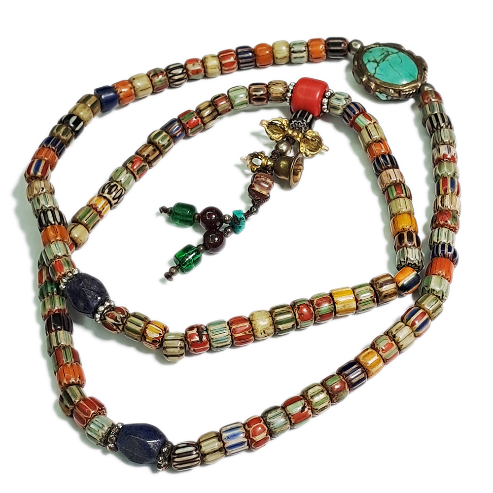 綠松石(鑲銅)&雪芙蘭琉璃珠108念珠6*5mm【十方】126140