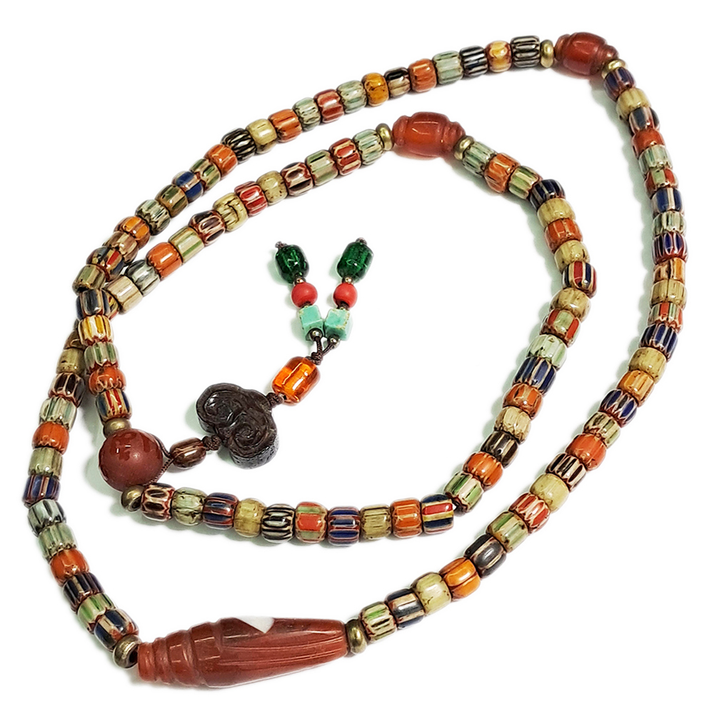 法螺{紅玉髓}&雪芙蘭琉璃珠108念珠6*5mm【十方】126144