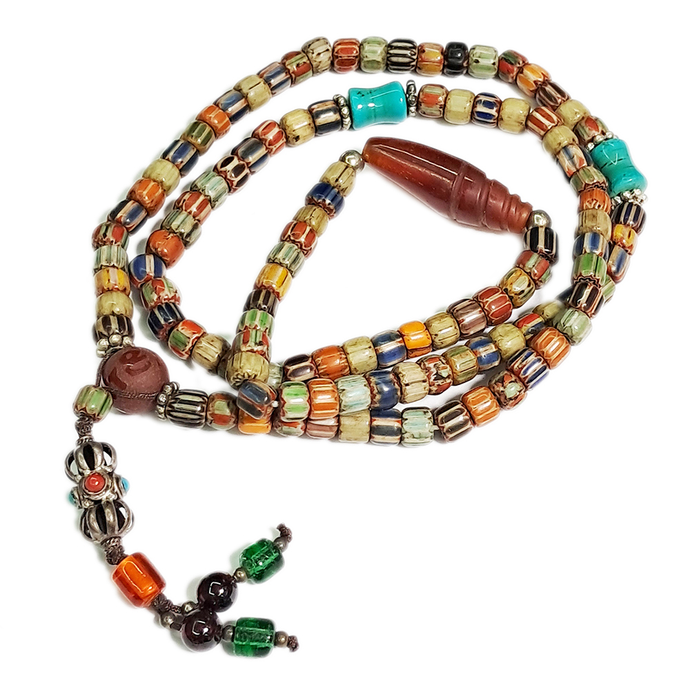 法螺{紅玉髓}&雪芙蘭琉璃珠108念珠6*5mm【十方】126143