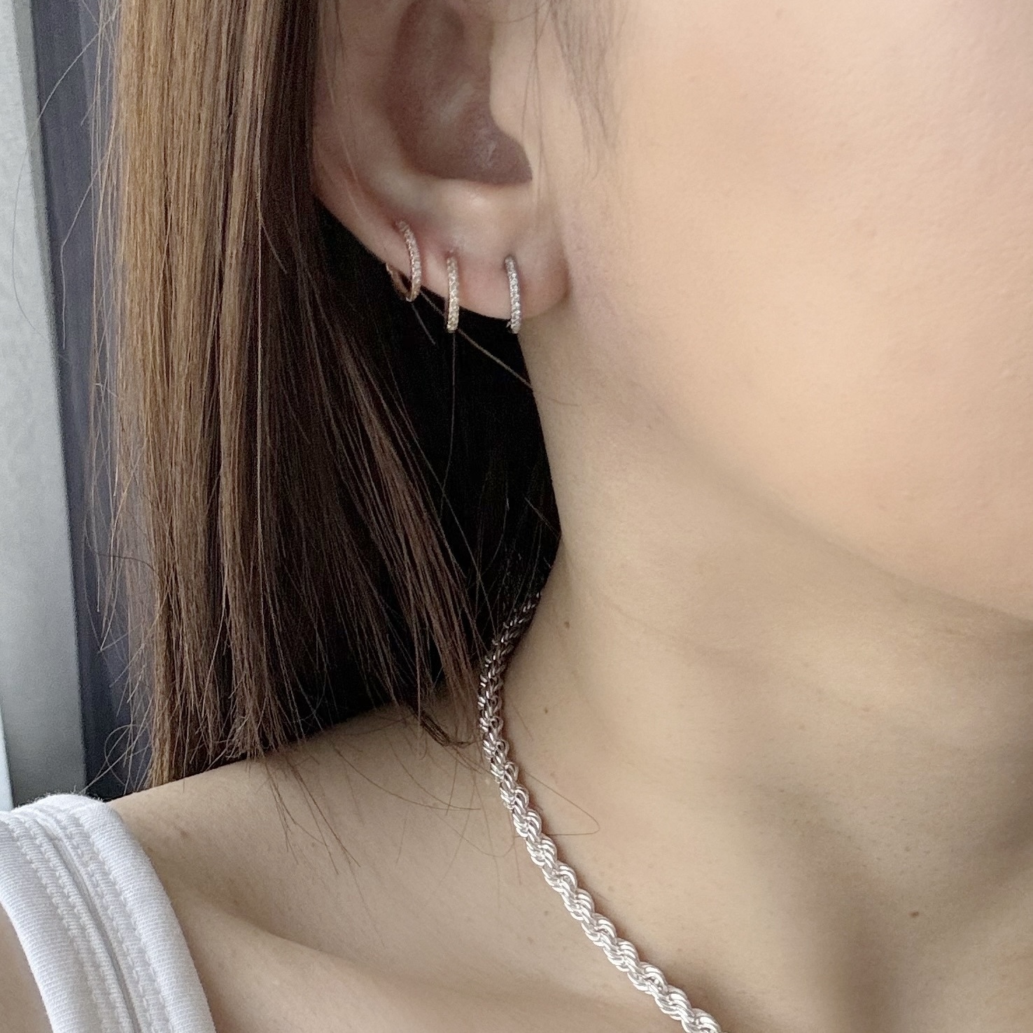 14K經典整排真鑽耳圈