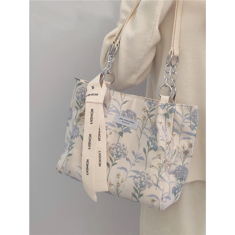 Small Fresh Floral Print Canvas Bag