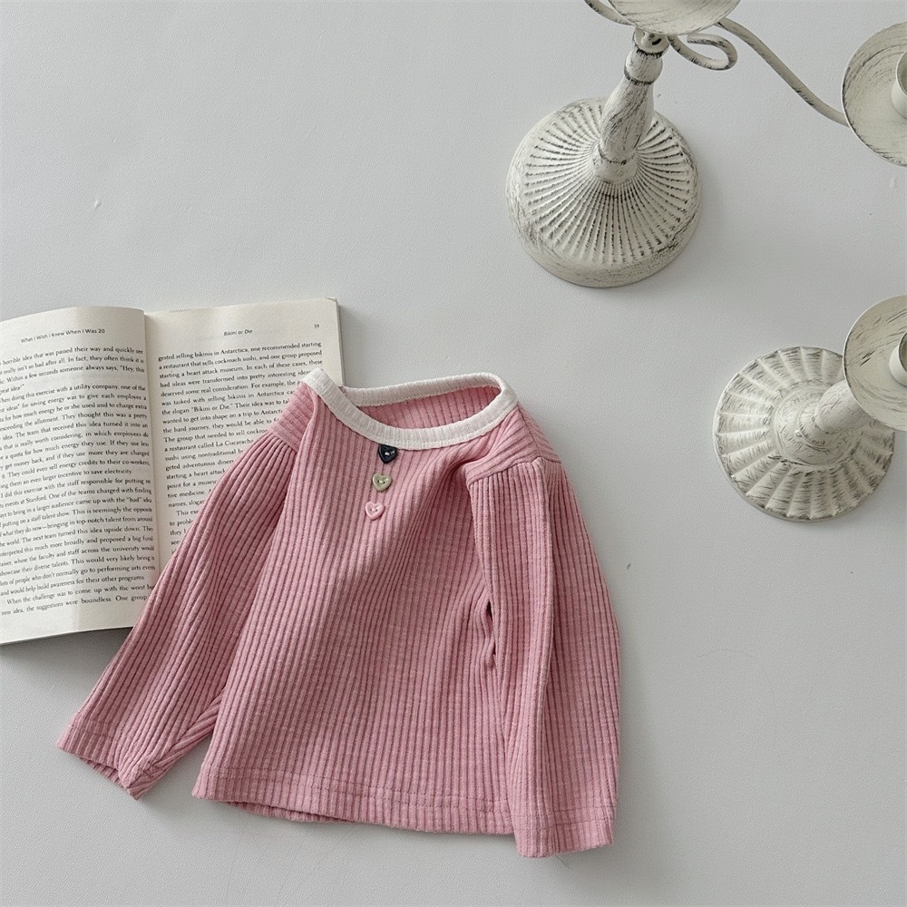 三顆愛心撞色坑條長T