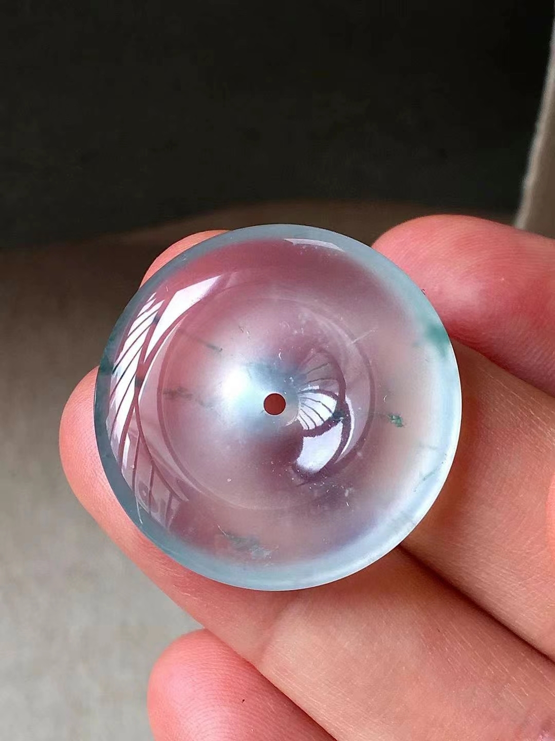 翡翠玻璃種飄花平安扣 (24.6mm直徑),天然翡翠A玉, 緬甸玉, Jade, Jadeite