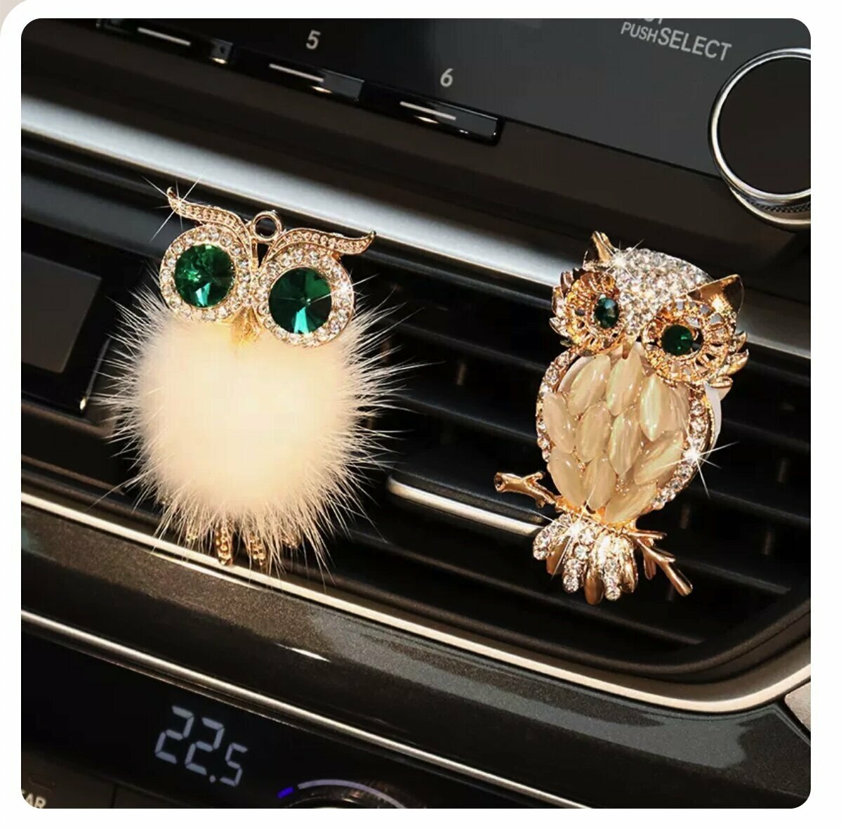 Hot Selling [1 Pair] Car Perfume Creative Decorations (Mink + Crystal Owl)