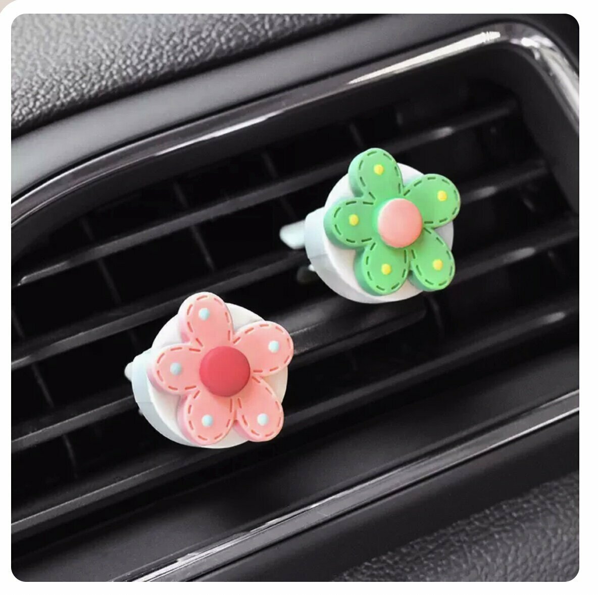 Hot Selling [Set of 2] Car Air Vent Clip Aromatherapy Car Decoration (Pink Flower + Green Flower)