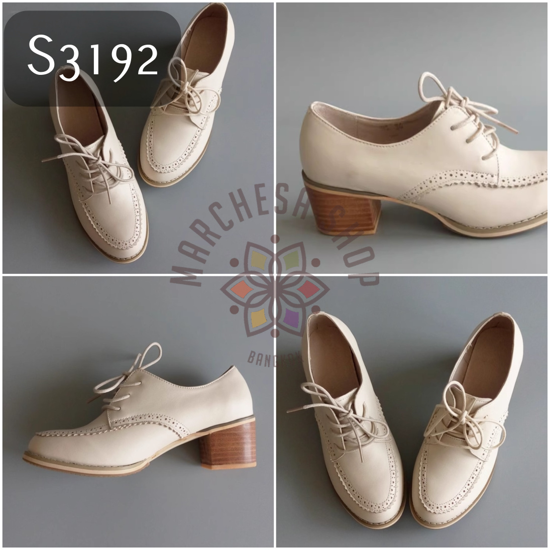 S3192 - 全真皮羊皮雕花圓頭高踭休閒鞋