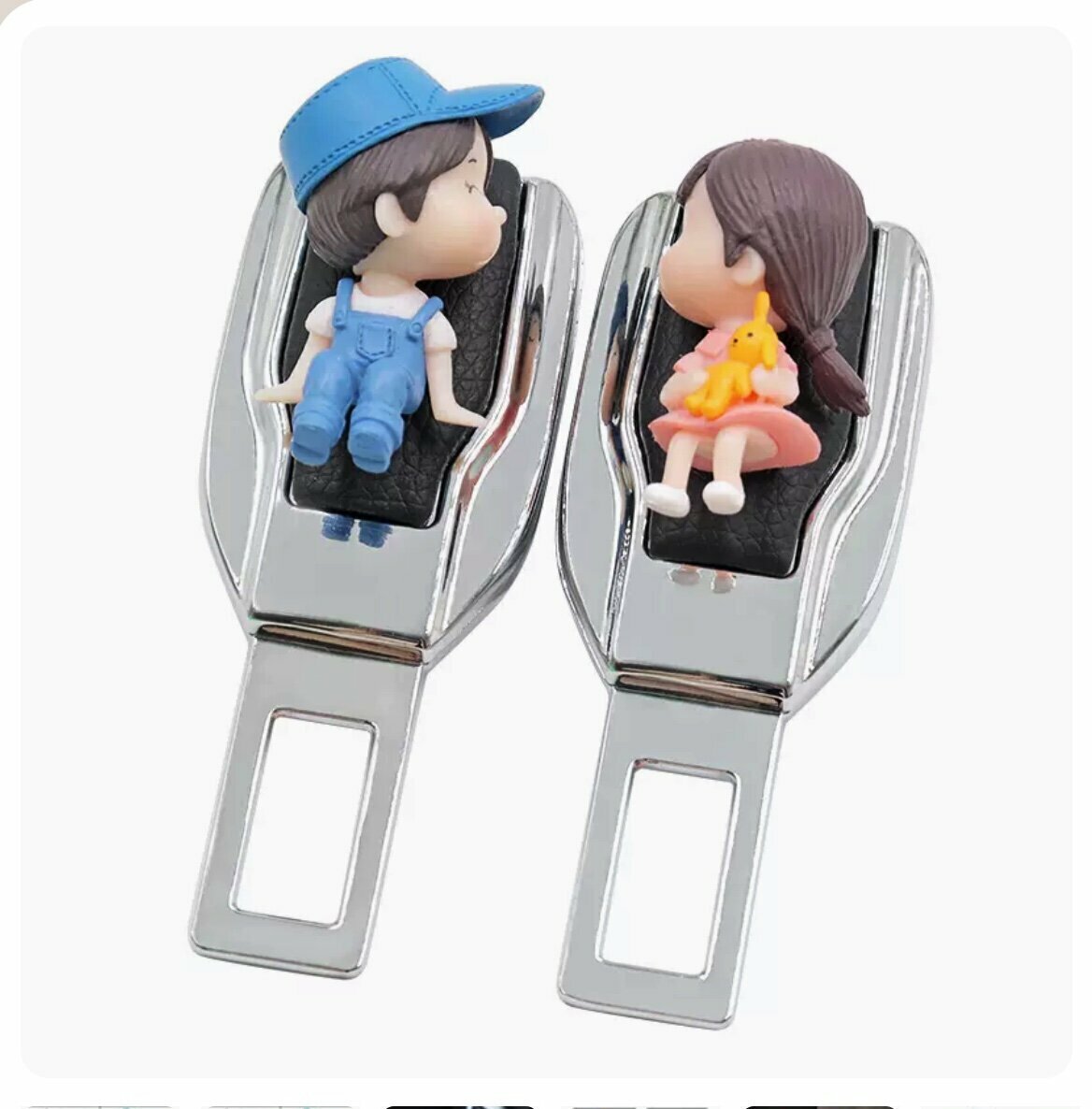 Hot Style [1 Pair Pack] Car Safety Belt Fixer (Pink and Blue Couple)