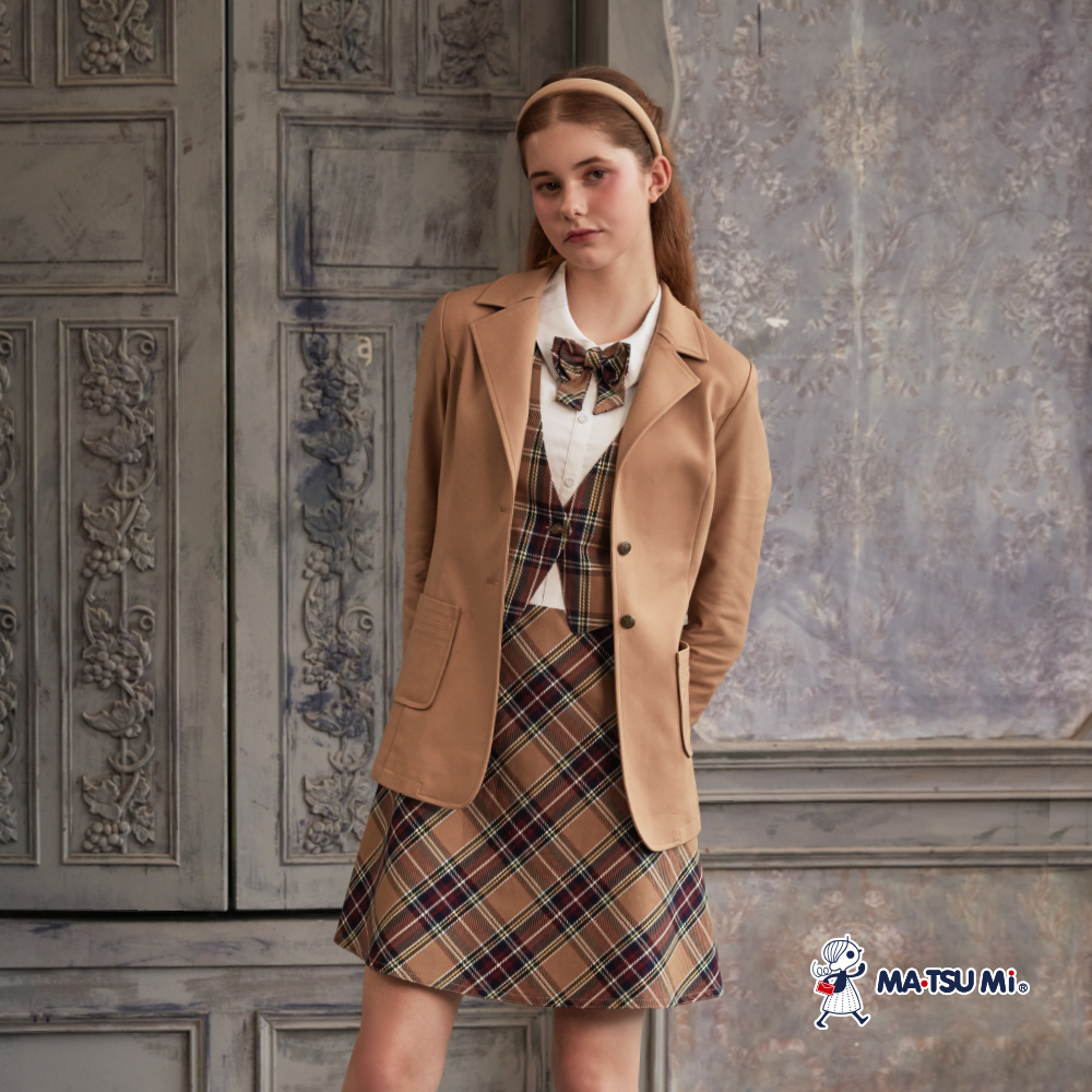 MA‧TSU Mi 學院風假兩件格紋洋裝(卡其.深藍)