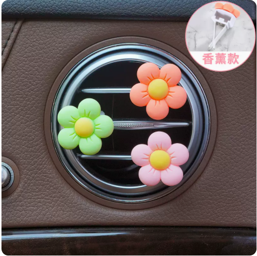 Hot Selling 3 Car Perfume Aromatherapy Air Conditioning Ventilation Decorations Cute Flower Car Interior Decoration Supplies (Fragrance Piece Type) (Pink Green Orange)