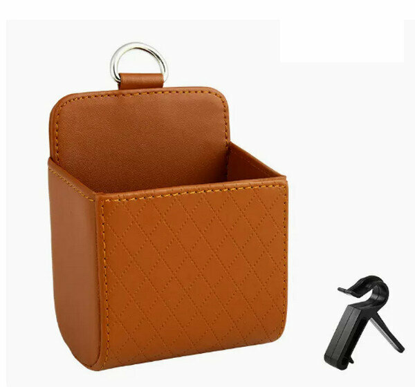 Popular multifunctional car storage box/storage bag/glasses case-brown [hanging air outlet] storage hanging box