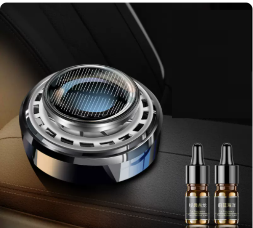 Hot Selling Solar Aromatherapy Perfume Car Interior Decoration Long-lasting Light Fragrance Plus 1 Bottle of Cologne Essential Oil and 1 Bottle of Marine Essential Oil (Black)