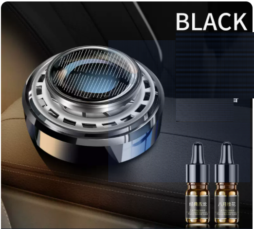 Hot Selling Solar Aromatherapy Perfume Car Interior Decoration Long-lasting Light Fragrance Plus 1 Bottle of Cologne Essential Oil and 1 Bottle of Osmanthus Essential Oil (Black)