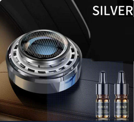 Hot Selling Solar Aromatherapy Perfume Car Interior Decoration Long-lasting Light Fragrance Plus 1 Bottle of Cologne Essential Oil and 1 Bottle of Marine Essential Oil (Gray)