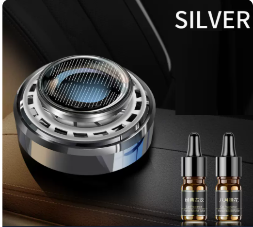 Hot Selling Solar Aromatherapy Perfume Car Interior Decoration Long-lasting Light Fragrance Plus 1 Bottle of Cologne Essential Oil and 1 Bottle of Osmanthus Essential Oil (Gray)
